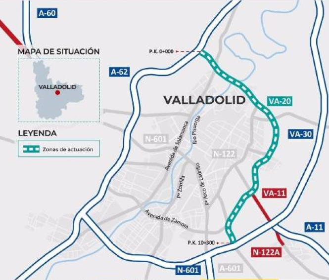 Lee más sobre el artículo Un nuevo carril bici de 10 kilómetros e iluminación led al paso de la VA-20 en Valladolid